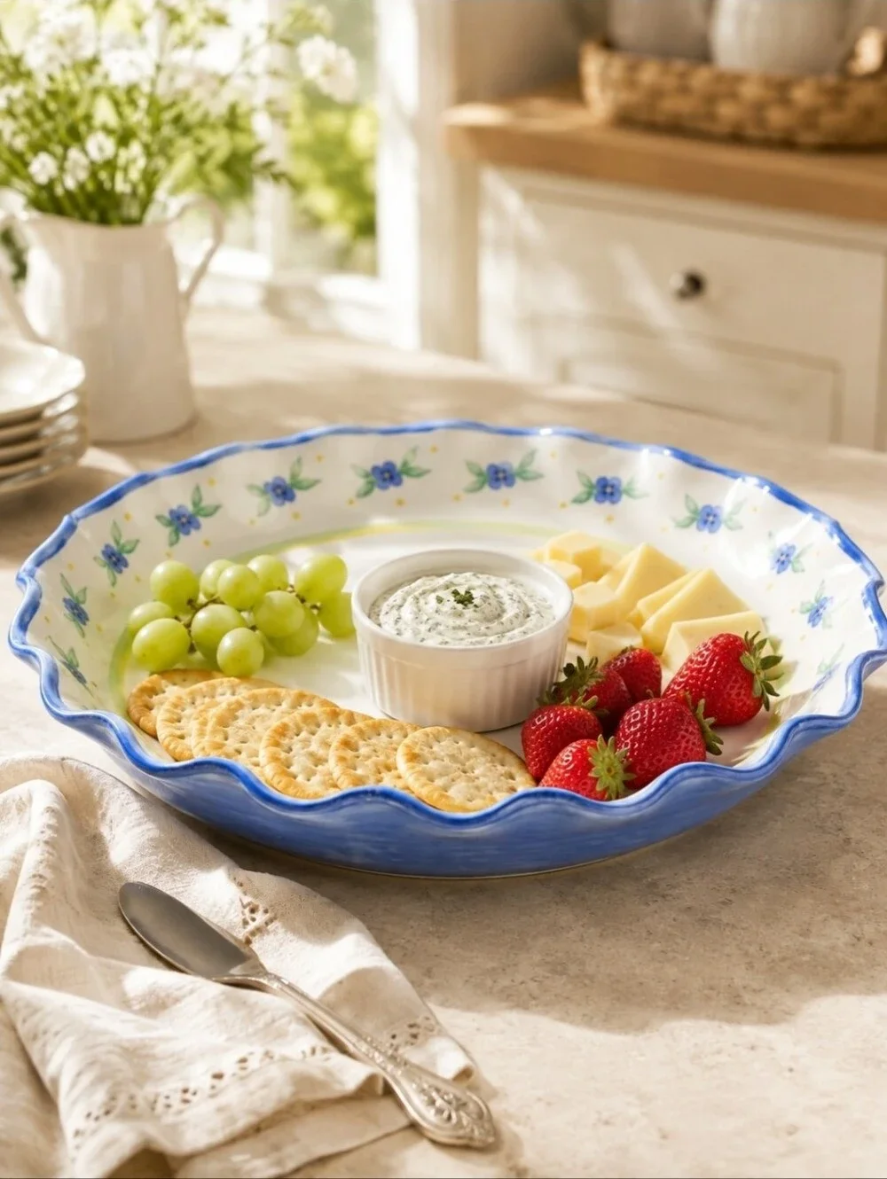 Pfaltzgraff Summer Breeze Large Fluted Chip Dip Serving Plate Mexico